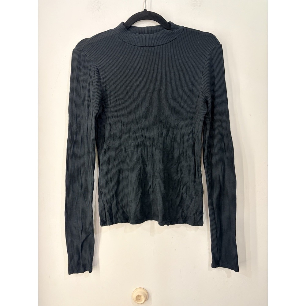 American Eagle Soft & Sexy Rib Mock Neck Top Black Long Sleeve Medium